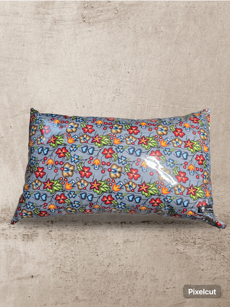 Indigenous Grey Floral Vinyl Tattoo Pillow