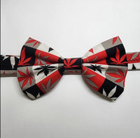 Checkered Red & Black Weed Leaf Print Bowtie